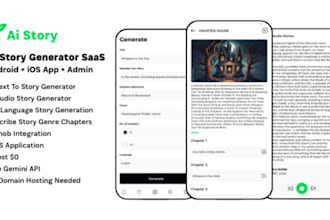create ai text to story generator saas android ios app and admin panel admob