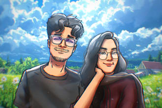 custom couple art flat style and premium portraits
