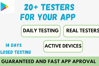 provide 20 testers for google play closed testing with guides and documentation