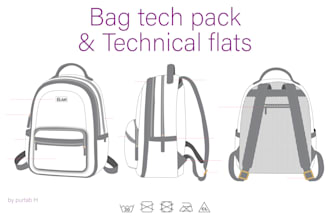 design bag tech pack and technical flat sketch
