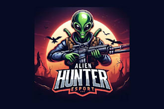 design amazing alien hunter mascot logo within two days