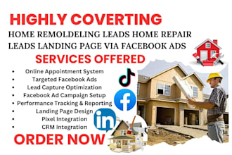 generate home remodeling leads home repair leads landing page via facebook ads