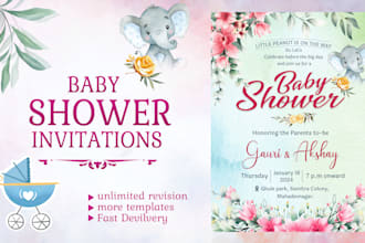 create baby shower , birthday, party, wedding invitation