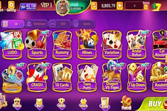 build crash game, board game, ludo game, blackjack, dragon vs tiger, poker, slot