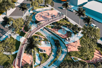 do 3d rendering for landscape of park, garden, yard, factory