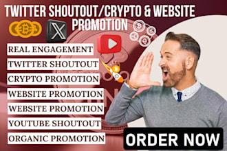 twitter shoutout shopify store and cypto website promotion to UK US yt audience