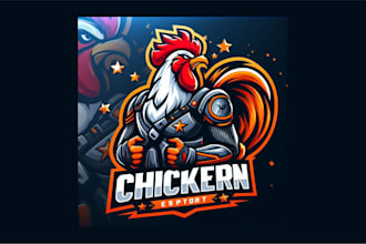 design a unique chicken rooster mascot logo with new concept