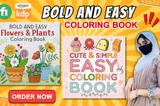design premium bold and easy coloring book cover and pages for amazon KDP