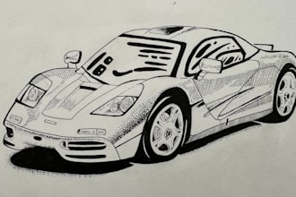 do traditional inked illustrations of high end cars