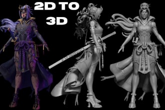 convert 2d to 3d model character modeling 3d print  and paint stl file printing