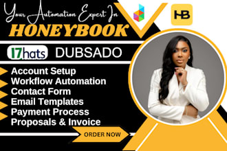 setup honeybook account, fix honeybook, workflow, automation, dubsado, 17 hats