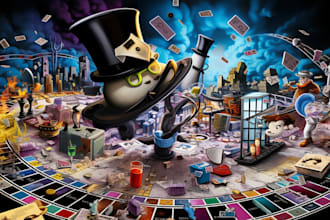 illustrations for card game, board game, monopoly board game, card game art