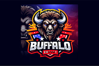 create a unique buffalo esport mascot logo for your company