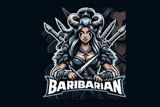 do unique female barbarian mascot logo with creative concept