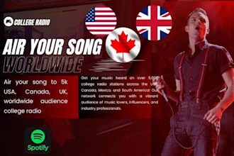 air your song to 5k USA, canada, UK, worldwide audience college radio