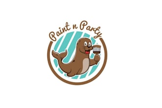 design whimsical sea lion paintbrush paint party logo