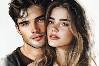 do cartoon portrait illustration, family caricature, couple avatar, face logo