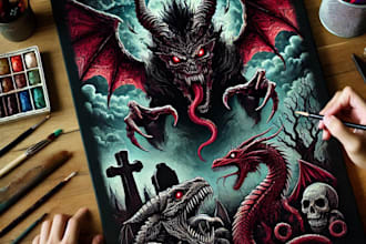 draw black and white dark horror fantasy art