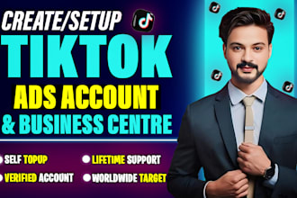 create  tiktok ad account and business center for worldwide