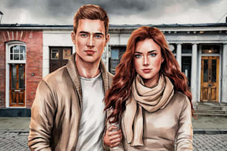 design a professional watercolor couple portrait