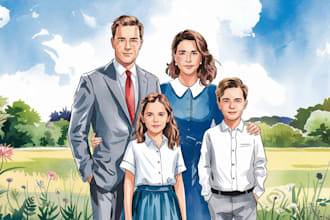 paint family or couple digital portrait with watercolor