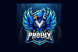 do awesome blue phoenix mascot logo with unlimited revisions