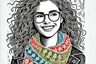 make custom portrait in linocut style