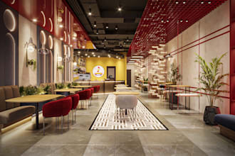 design 3d interior of cafe, restaurant and bar