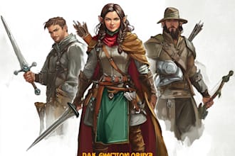 draw dnd art, dnd party, fantasy character and sci fi art