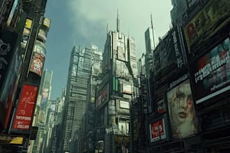make concept art illustration science fiction city, cyberpunk