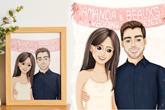 draw custom cute portrait, couples or family portrait in cartoon style
