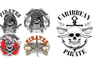 create amazing classic skull pirates logo in high defilation