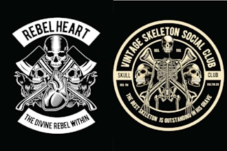 design custom skull skeleton logo with illustration style