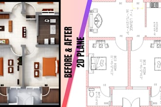 2d floor plane and 3d drawing house plan