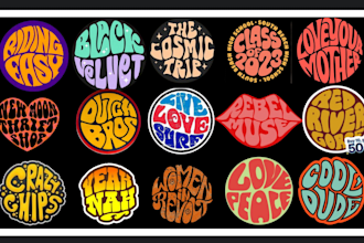 draw cute typography logo design circle style