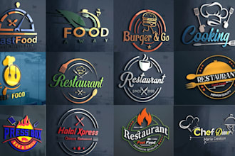 design burger, pizza, chef, bbq, grill, fast food, and restaurant logo