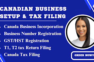 register canadian company, file and prepare canada t2, t1, cra gst hst return,bn