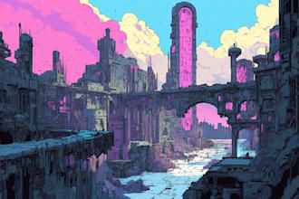 draw a sci fi and cyberpunk futuristic city art