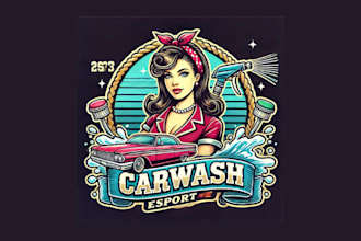 do unique girl carwash esport mascot logo for you in just two days