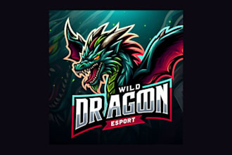 design wild dragon esport mascot logo with free source file