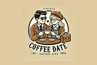 design cute and simple vintage couple coffee date logo for your brand