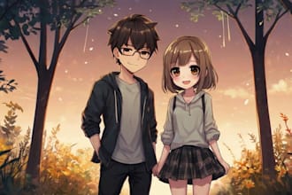 draw chibi couple illustration anime character art