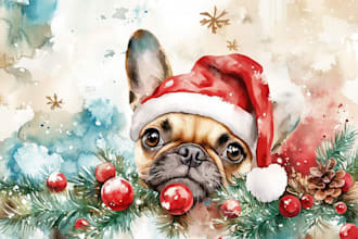 draw a watercolor christmas pet portrait