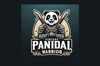 make  amazing vintage panda warrior logo for your company