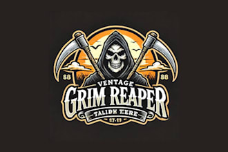 design unique vintage grim reaper logo with unlimited revisions