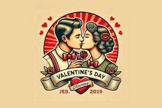 do romantic vintage valentines day couple kiss logo for your brand