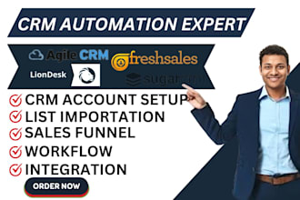setup lion desk sugar crm agile crm fresh sales pipe drive workflow hubspot va