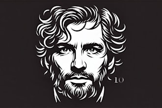 do a black and white vector face portrait logo, stencil art