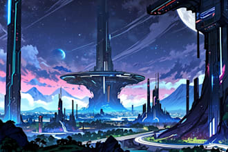 create sci fi city or landscape art for you
