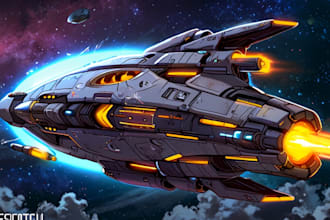 create a sci fi art, spaceship and illustration for you